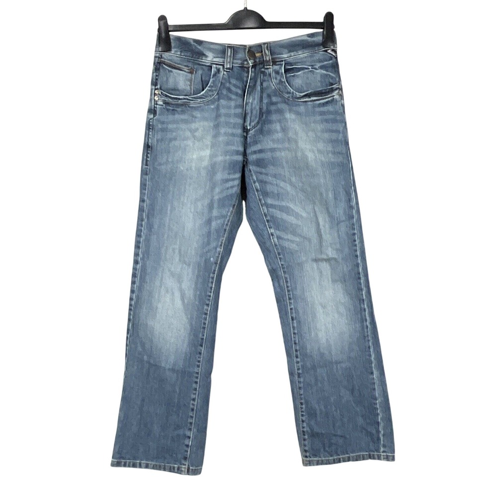 ANGELO LITRICO Distressed Blue Cotton DENIM Mid-Rise STRAIGHT LEG Jeans 32x30
